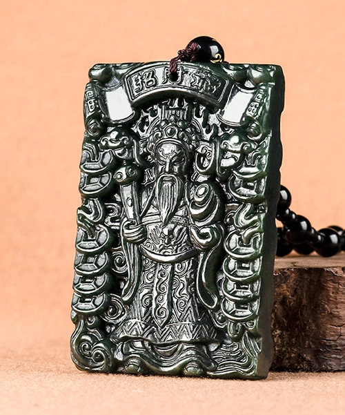 God of Wealth Natural Jade Pendant