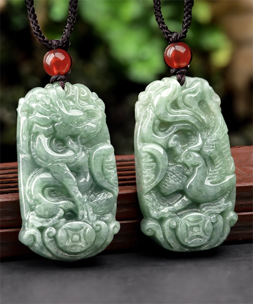 Phoenix Dragon Natural Jade Pendant