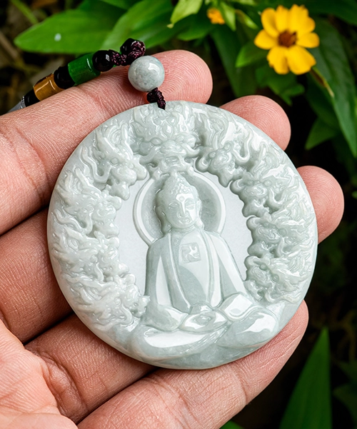 Buddha Dragon Natural Jade Pendant