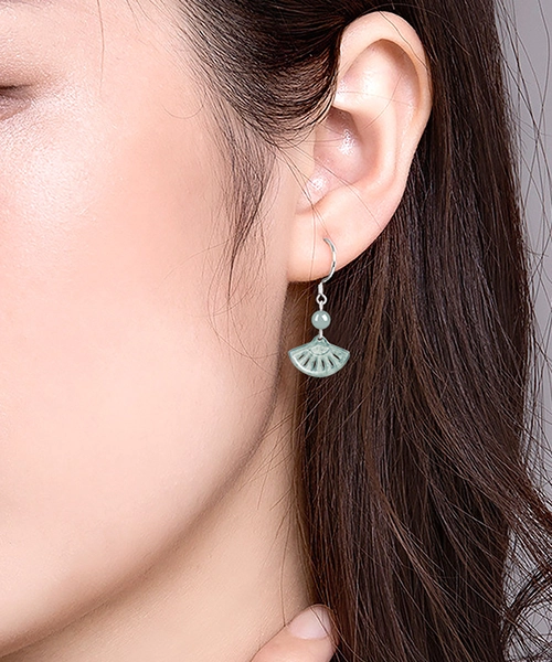 Sector Shape Natural Jade S925 Earrings
