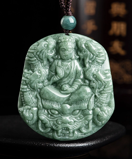 Guanyin Dragon Natural Jade Pendant