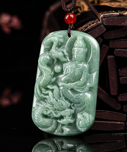 Jadeite Guanyin Dragon Jade Pendant