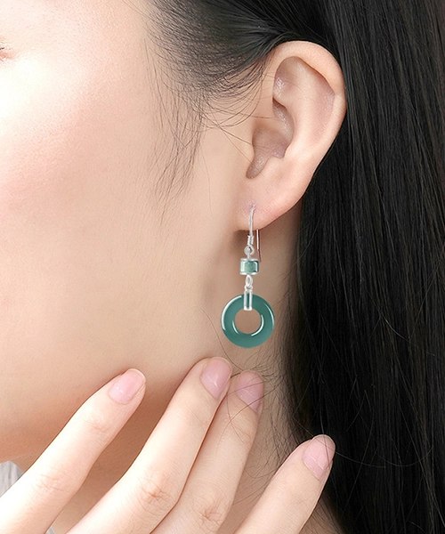 Natural Jade Donut Ring S925 Earrings