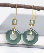 Natural Jade Donut Ring S925 Earrings