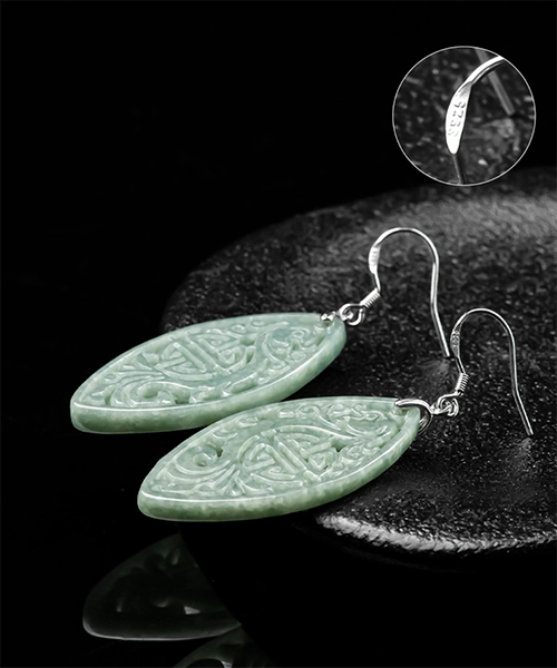 Vintage Hollow Jade S925 Earrings - Image 6