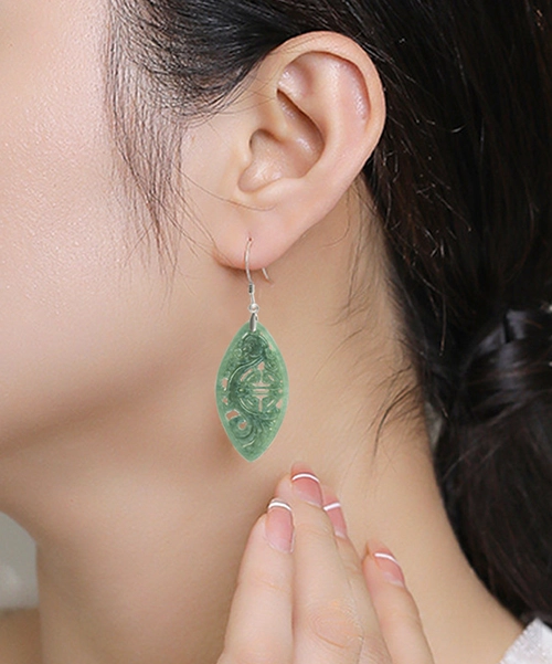 Vintage Hollow Jade S925 Earrings - Image 2