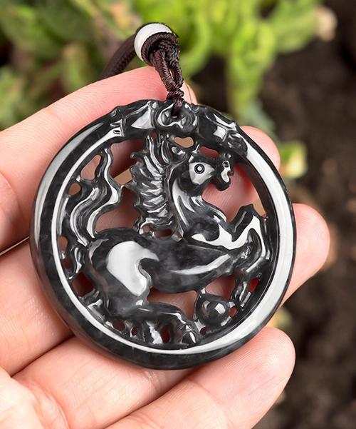 Black Gray Horse Natural Jade Pendant