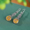 S925 Donut Ring Lute Amber Earrings