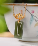 Green Flat Jade Pendant S925 Necklace