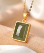 Green Flat Jade Pendant S925 Necklace