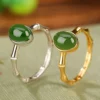 Jade Cabochon Bamboo S925 Open Ring