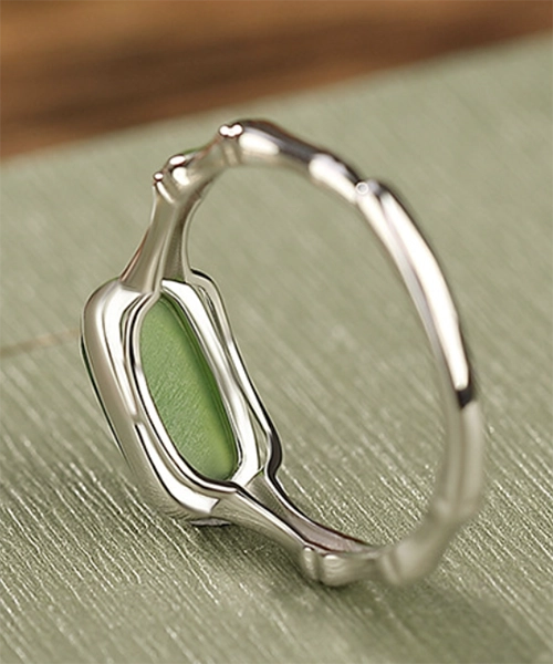 Bamboo Jade Cabochon S925 Open Ring