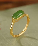 Bamboo Jade Cabochon S925 Open Ring