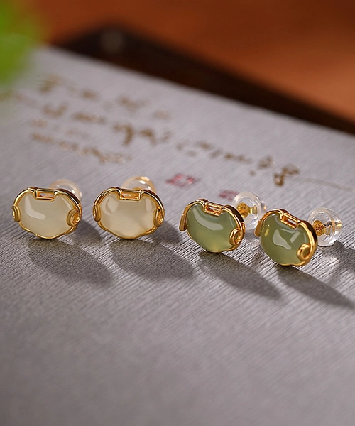 Ruyi Auspicious Natural Jade Earrings