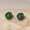 Green Jade Cabochon S925 Earrings