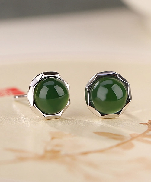 Green Jade Cabochon S925 Earrings