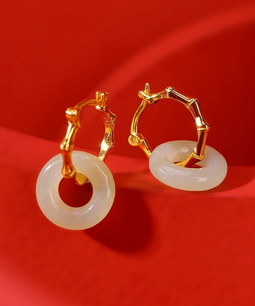 Jade Donut Ring Bamboo S925 Earrings