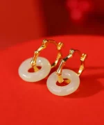 Jade Donut Ring Bamboo S925 Earrings