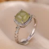 Jade Cabochon CZ Diamond S925 Open Ring