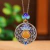 S925 Peacock Amber Cabochon Pendant