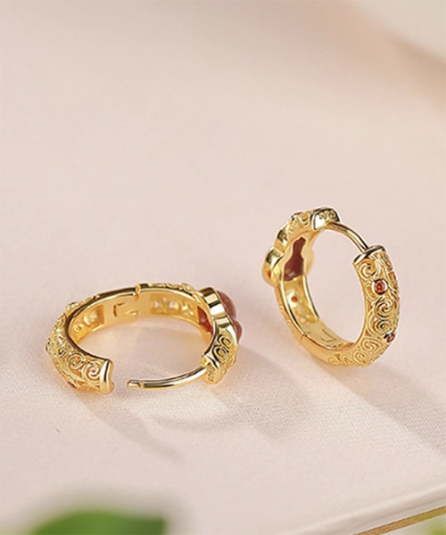 S925 Gourd South Red Agate Earrings - Image 5