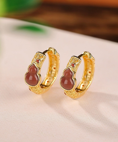 S925 Gourd South Red Agate Earrings - Image 3