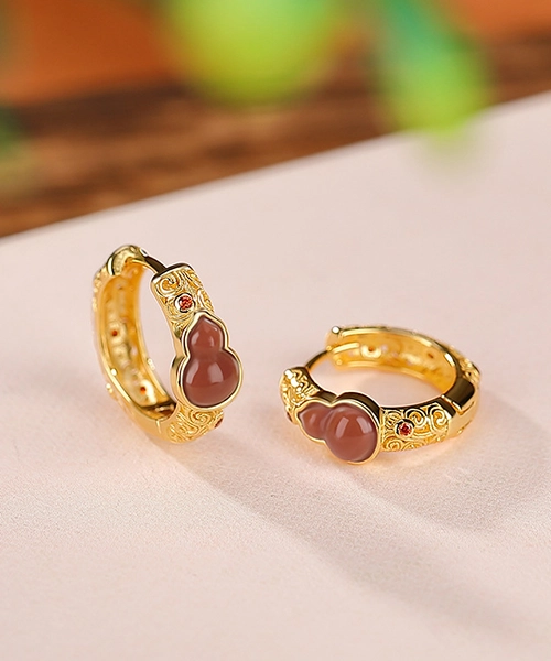 S925 Gourd South Red Agate Earrings - Image 4