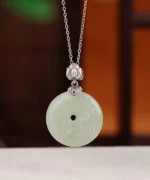 S925 Jade Donut Ring Flower Pendant