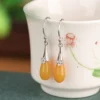 S925 Amber Flower Water Drops Earrings