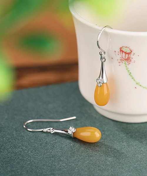 S925 Amber Flower Water Drops Earrings