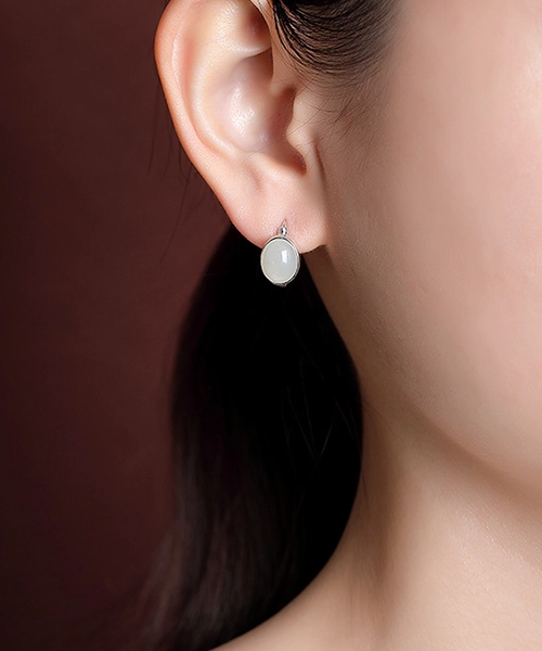 Cabochon S925 Natural Jade Earrings