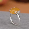 S999 Cabochon Amber Open Ring