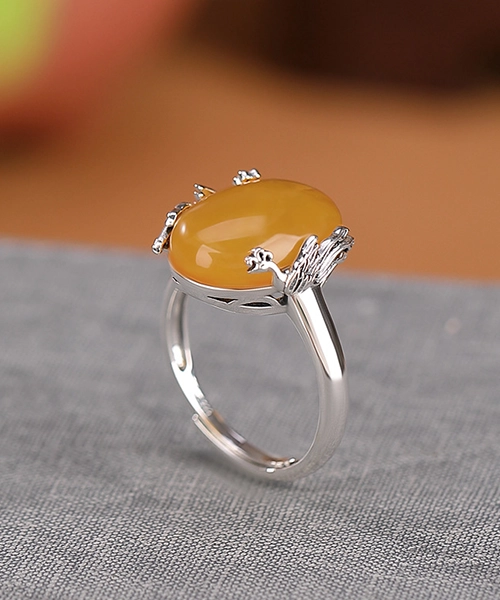 S999 Cabochon Amber Open Ring