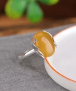 S999 Cabochon Amber Open Ring