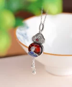 S925 Vintage Amber Cabochon Pendant