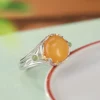 S990 Leaf Cabochon Amber Open Ring