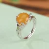 S990 Leaf Cabochon Amber Open Ring