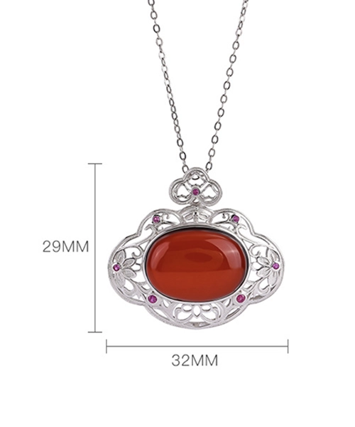 S925 Flower Amber Cabochon Pendant - Image 6