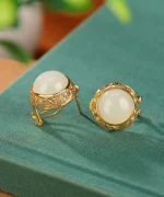 Cabochon S925 Leaf Natural Jade Earrings