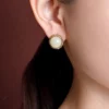 Cabochon S925 Leaf Natural Jade Earrings
