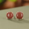 S925 Cabochon Red Agate Earrings