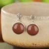 S925 Cabochon Red Agate Dangle Earrings