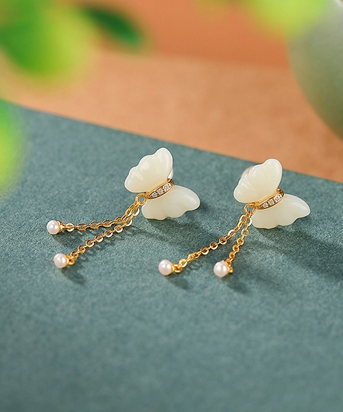 Butterfly S925 Natural Jade Earrings