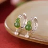 S925 Gourd Natural Jade Pearl Earrings