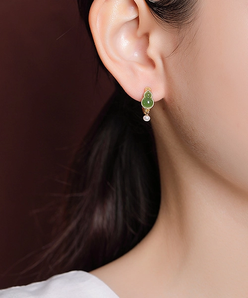 S925 Gourd Natural Jade Pearl Earrings