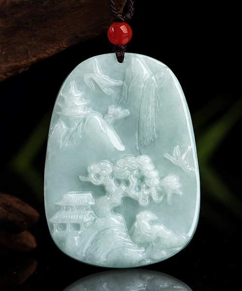 Scenery Oval Natural Jade Pendant