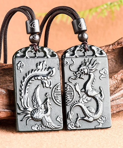 Phoenix Dragon Wedding Jade Pendant - Image 2