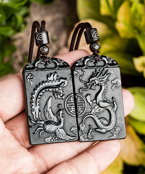 Phoenix Dragon Wedding Jade Pendant