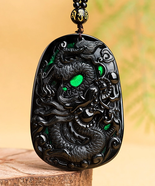 Black Jade Pendant Dragon Medal