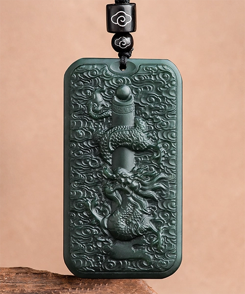 Natural Jade Pendant Dragon Medal